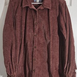 L.L. Bean Mens XL Burgundy 100% Cotton Corduroy Button Up Shirt. Fast Shipping